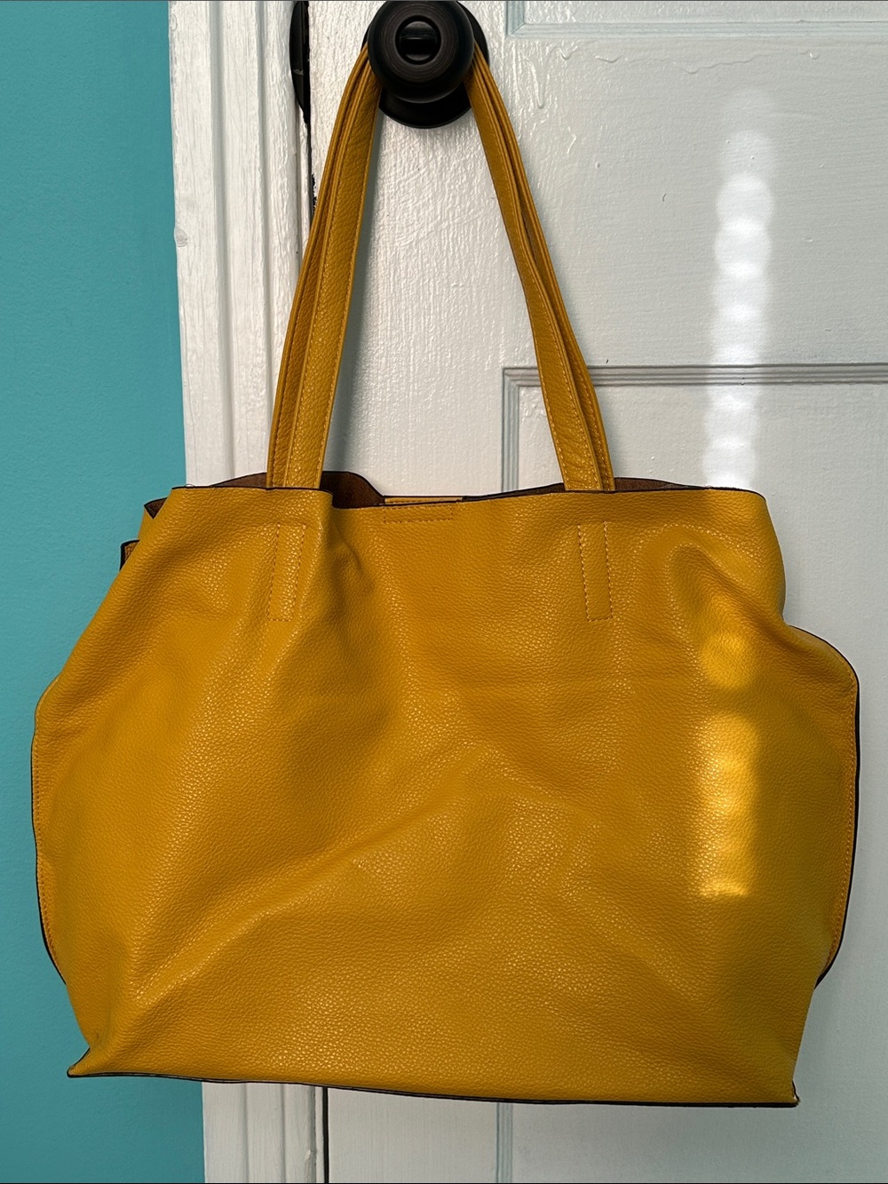 JustFab Mustard Yellow Pebbled Leather Tote